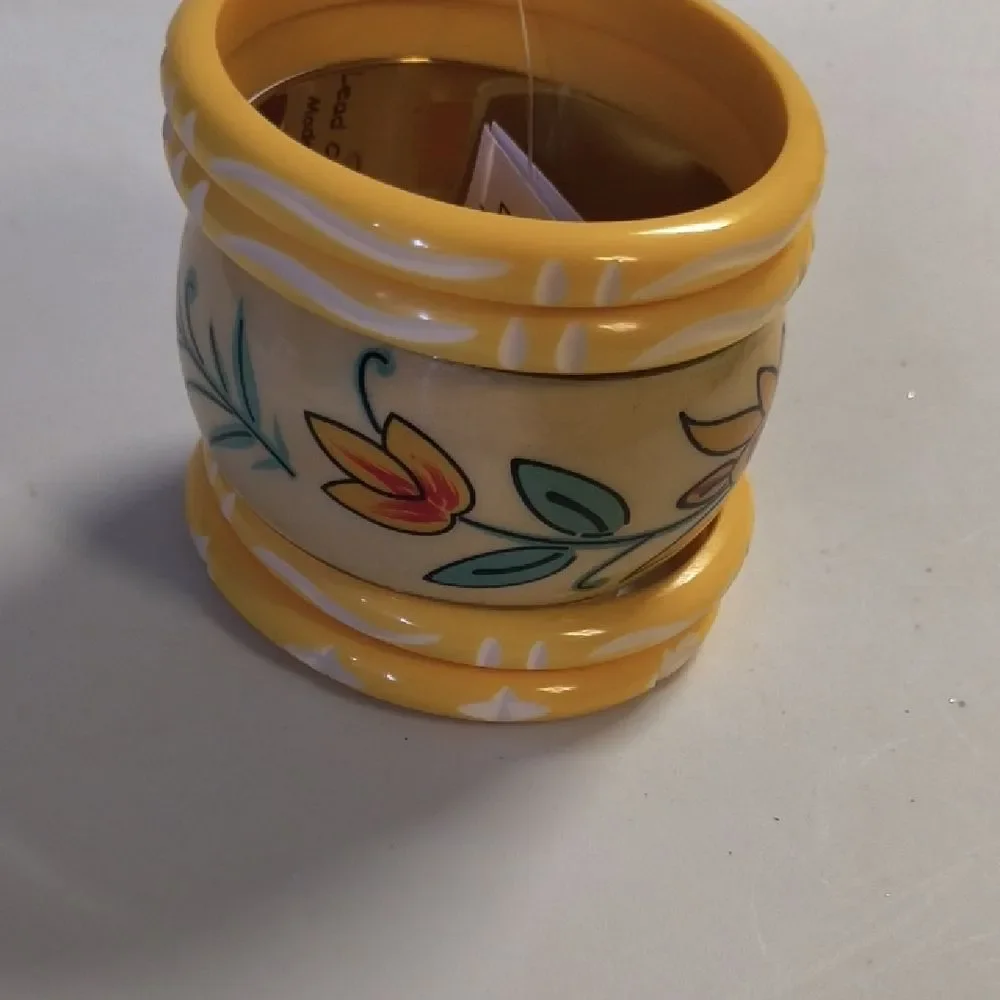 Yellow Floral Bangle Bracelet